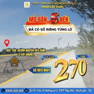 Mở bán 5 lô đất mặt tiền đường Nguyễn Hữu Cảnh, Tp. Rạch Giá, T. Kiên Giang